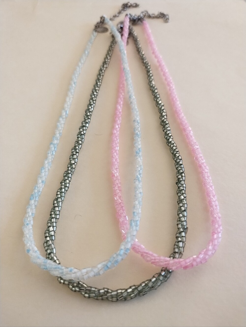 Vintage Nolan Miller Glamour Collection Three Couture Color Bugle Bead Necklaces